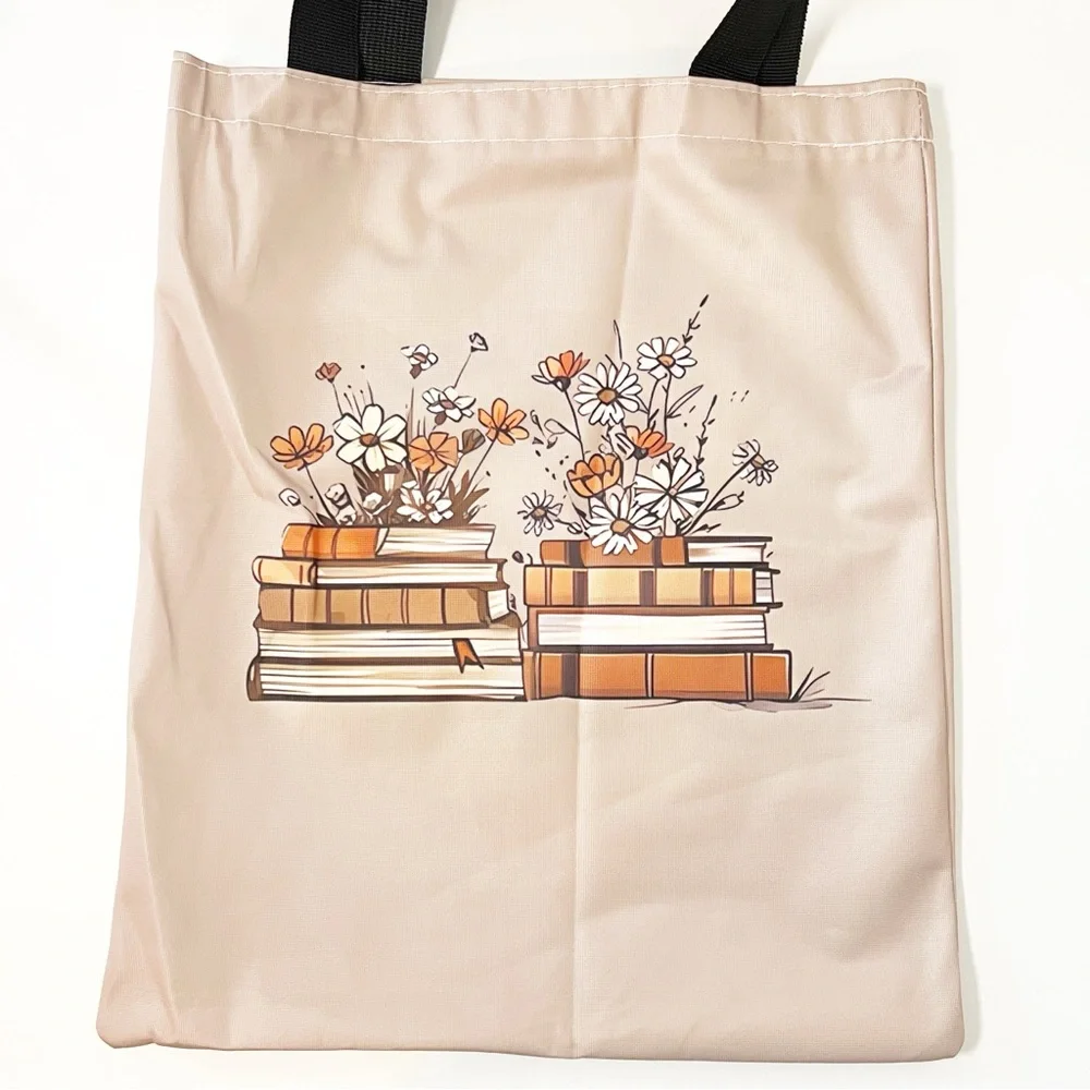Floral Book Stack Tote Bag – Aesthetic Reader Gift for Book Lovers